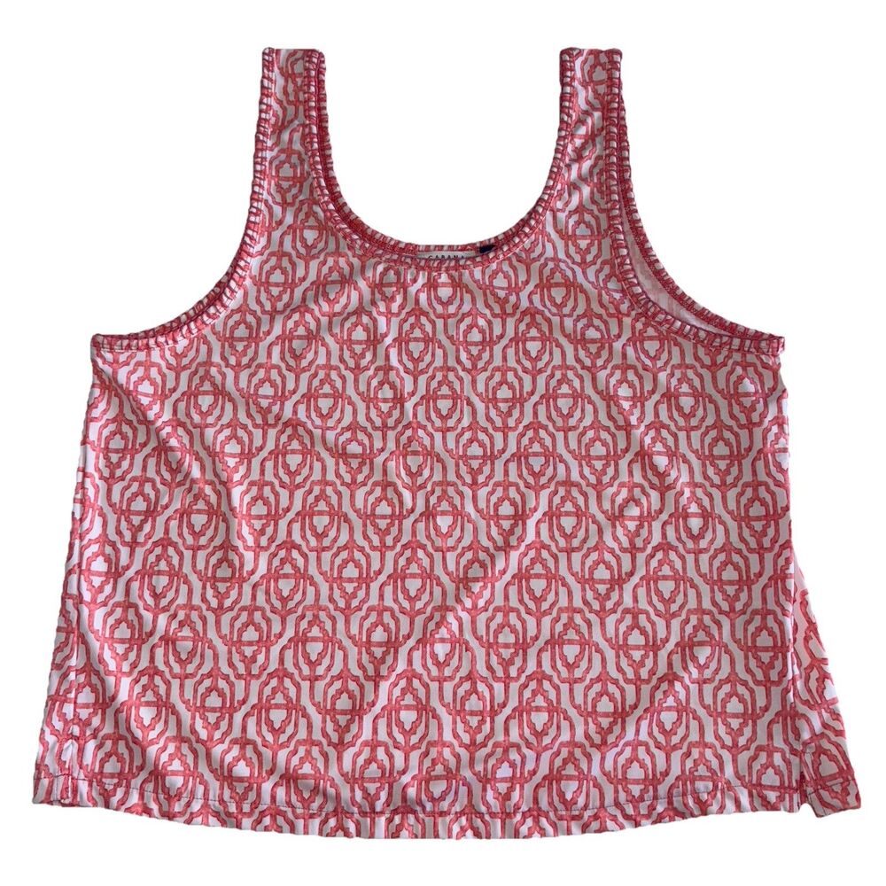 CABANA LIFE  Smooth Stretch Tank Top Size XL Pink Peach Geometric Print